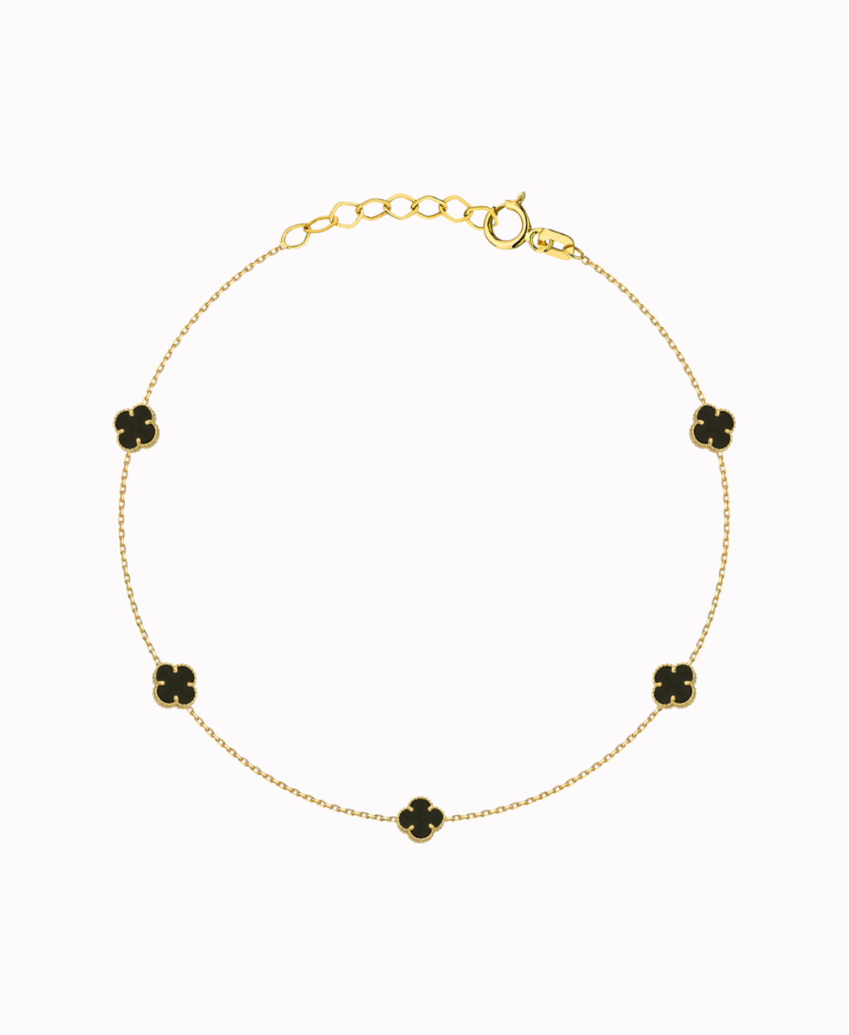 Złota bransoletka czarna Koniczyna 5 elementów pr. 585