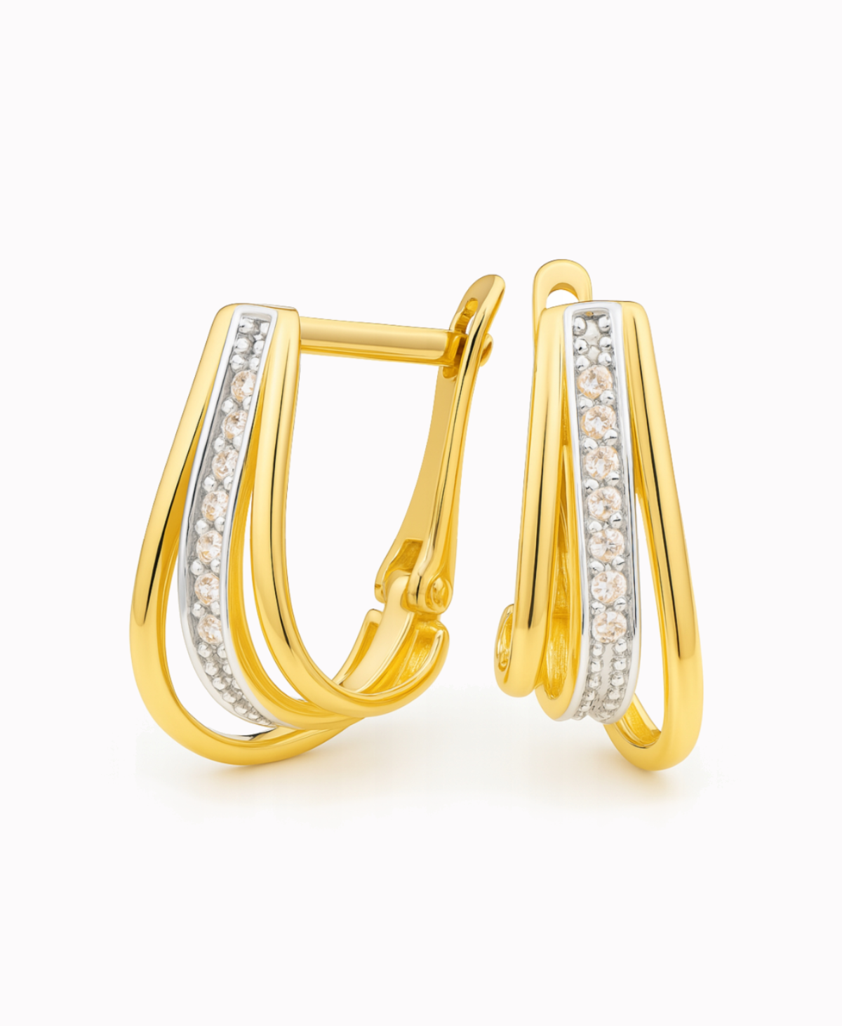 ZŁOTE KOLCZYKI Eleganckie z Białym złotem Białe cyrkonie 585 14K