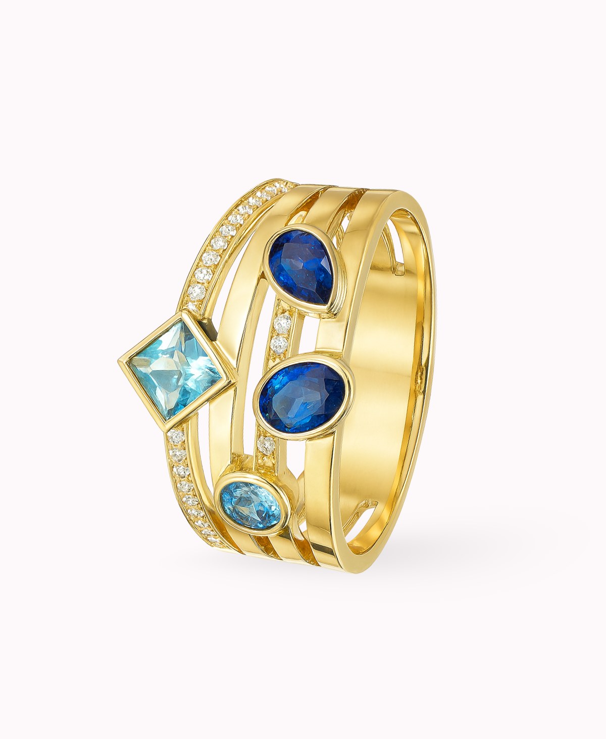 pierścionek szeroki z niebieskimi cyrkoniami pr. 585