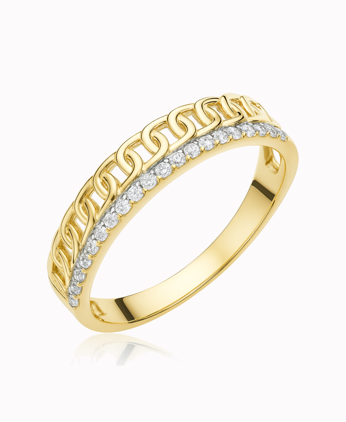 złoty pierścionek pleciony z cyrkoniami