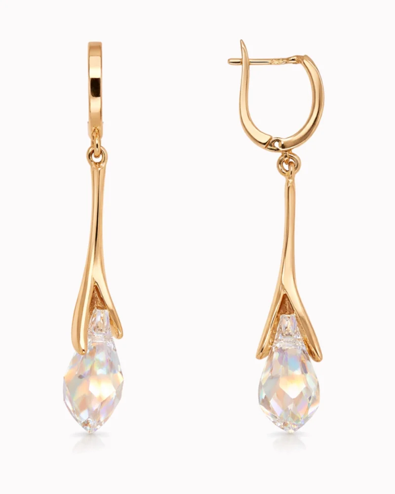 Złote kolczyki wiszące z dużą cyrkonią pr. 585