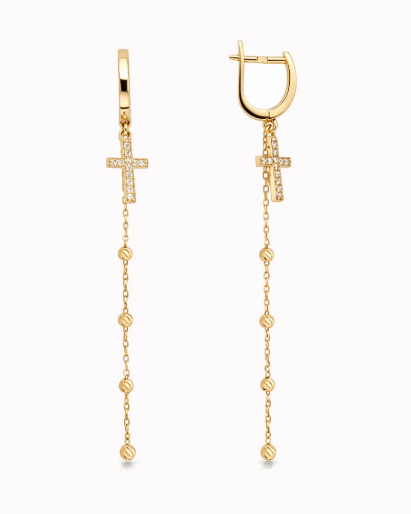 Złote kolczyki wiszące z krzyżykami pr. 585
