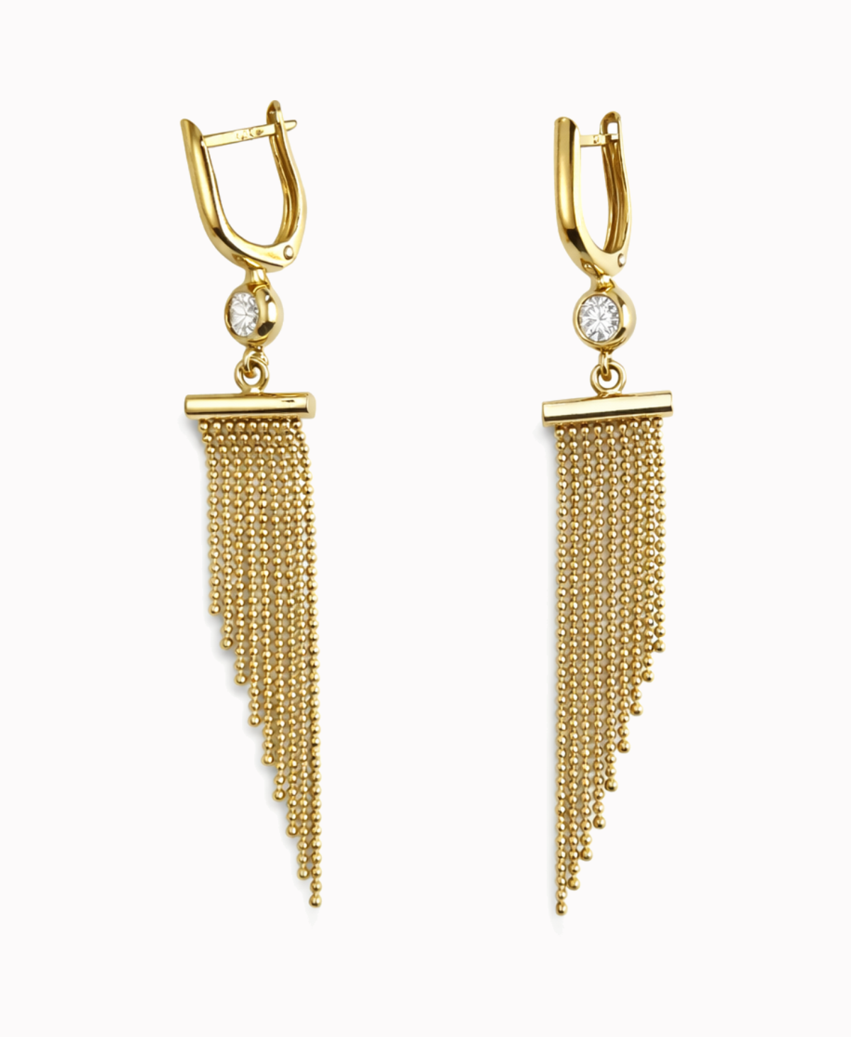 Złote kolczyki wiszące z łańcuszkami pr. 585