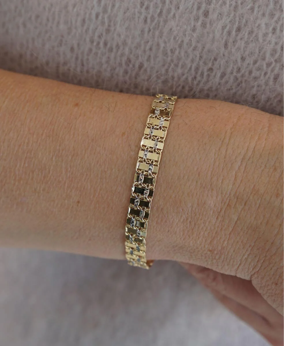 Złota bransoletka Szeherezada z białym złotem pr. 585