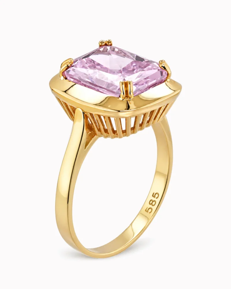 Złoty pierścionek z różową cyrkonią pr. 585