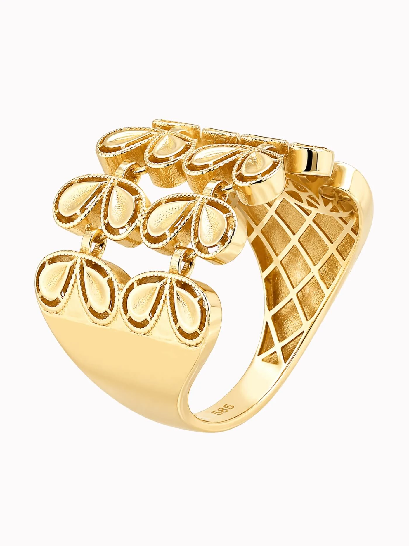 Złoty pierścionek szeroki listki pr. 585